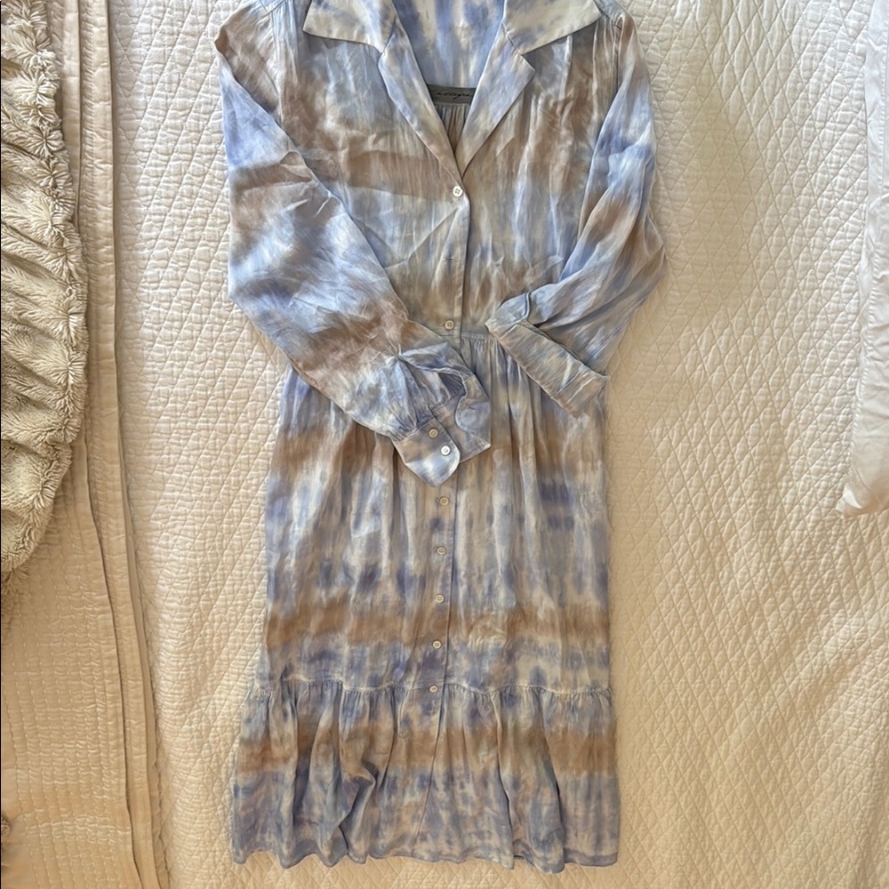 Raquel Allegra Blue and Brown Tie-Dye Maxi Dress